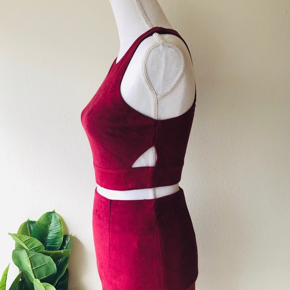 1 LEFT! Burgundy Suede Two Piece Skirt Set - Picture 4 of 7